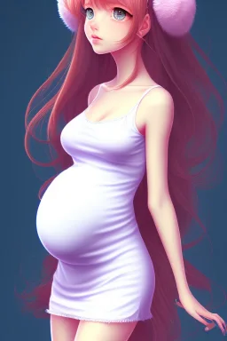 girl, cute, beautiful, pregnant, dress, long hair, anime