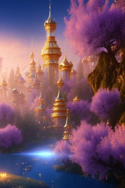 landscape, city of the elves, rose, gold, very blue sky, crystal domes, glistening oiled shiny, intricate, Exquisite details and textures, highly detailed, digital painting, artstation, concept art, sharp focus, nature background, illustration, 8k, by stability ai, nvidia