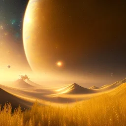 beautiful cosmic transparent golden landscape very etheric and cosmic, delicate colors, ultra sharp focus, 8k, unreal engine 5, extremely sharp detail, light effect, soft light atmosphere, smooth, full of details