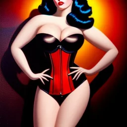 Ultra detailed fullbody Portrait in oil on canvas of Retro Futuristic Pin-Up,busty, wearing minimal skintight suit,intense stare,wearing tight corset,extremely detailed digital painting, extremely detailed face,crystal clear Big eyes, mystical colors ,perfectly centered image, ,perfect composition, rim light, beautiful lighting,masterpiece,16k, stunning scene, raytracing,anatomically correct, in the style of robert e howard and Ken Kelley and Ohrai Noriyoshi and Simon Bisley