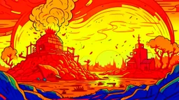 comic style fire & steel landscape
