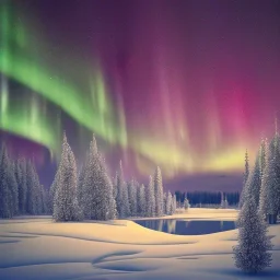 high-quality, fine-detailed winter forest surrounding reflective lake with northern lights in sky, intricate, defined snow-covered trees, a still, black, reflective lake, irridescent, radiant, colorful aurora borealis in night sky, 8k resolution, photorealistic, 3d octane render, digital art, detailed matte, voumetric lighting, photgraphy by Arild Heitmann, Justin Ng, David Lane, Troy Casswell, Luc Perrot