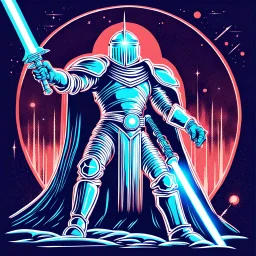 retro fantasy art of a heroic space knight with laser sword