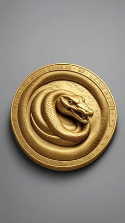 a smooth 3d game graphics circular shaped golden coin with a full body relief print of snake gun