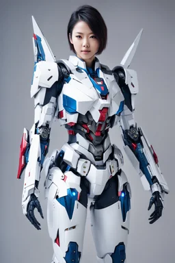 Realistic Photography fullbody beautiful woman as cyborg with body full gundam robotic