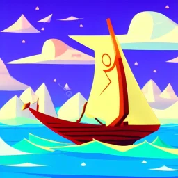 Legend Of Zelda: Wind Waker style Small wooden ship, with bright sails, on a vast ocean, stylized, celshaded, colorful, adventurous, frontal view, full view.