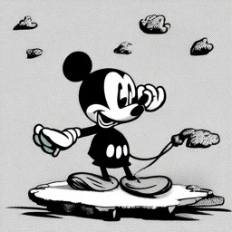 isometric mickey mouse in style of George Herriman and in an landscape in style of Dali