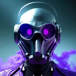 apocalyptic purple masked villain in galaxy, teal and purple smoke, detailed, realistic, 4k