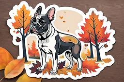 Dog Sticker, French Bull Dog, Fall dog art, Autumn art