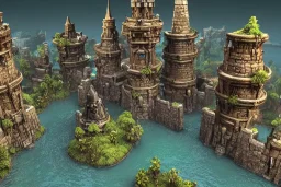 dungeon punk fantasy 7 towers city river ravine