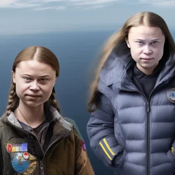 portrait of Greta Thunberg flying