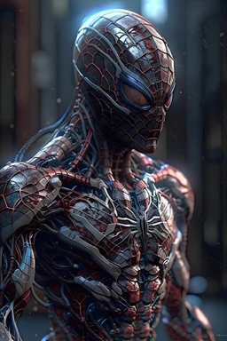 Fhoto full body, reality, Raw, cyborg spiderman, digital art, intricate details, powerful composition, light eye, captivating, , trending on artstation, sharp focus, studio photo, intricate details, highly detailed, by addie_digi
