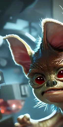 Photography of a portrait of gremlin, movie gremlins, steven spielberg, science fiction, very detailed, high quality picture very beautiful very intricate, 8k, hdr, cinema 4d, unreal engine, 3d rendering, magnificent