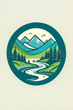 Generate a logo for a school located in a valley with water course and forrest