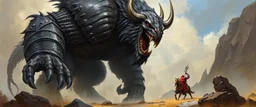 onager, oil and airbrush, epic fantasy illustration, black giant
