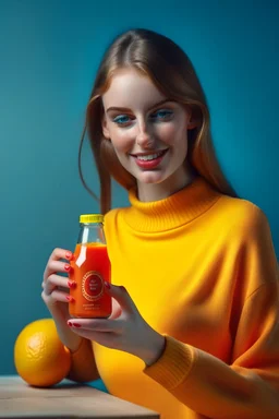 brand campaign for a new drink with orange and chili flavour with person high resolution