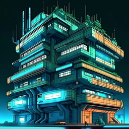 cyberpunk retro futuristic hospital building for comics