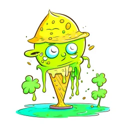 Cartoon illustration: smelly swamp ice cream, white background, NO EYES, it is food, not character!