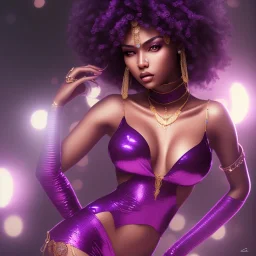 full body shot, masterpiece, best quality,dark skin, sparkling eyes, fluorescent skin,purple-dark makeup, gangsta female , highly detailed body, sun light, 4K, RAW, high contrast, realistic details, 24mm , depth of field ,