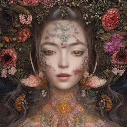 Insanely detailed photograph of an “portrait of gorgeous spring goddess ” with intricate hair, intricate embroidered dress, beautiful clear face and hyperdetailed painting by Ismail Inceoglu Huang Guangjian and Dan Witz CGSociety ZBrush Central fantasy art album cover art,8K, hdr, romantic, mysterious, ominous, beautiful flowers, jewelry, comfort, natural eyes, "arms open for embrace", naked,tasteful