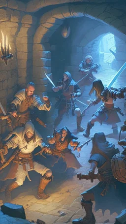 rpg group fighting in a dungeon