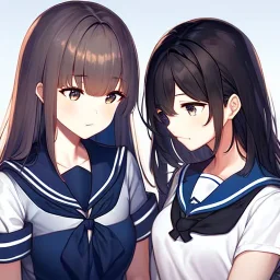 High quality, Detailed, 2girls, looking at eachother very angrily, both wearing a sailor uniform