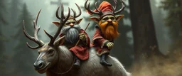 a fluffy gnome kobold stag gremlin that looks like the opposite of a vampire in bunad riding an elk