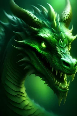 Сгенерируй большого страшного зелёного дракона