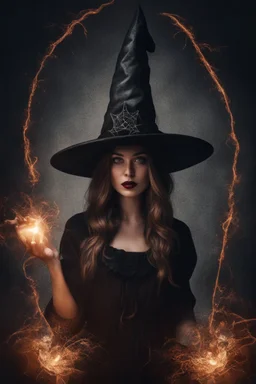 portrait of a wizard hat Halloween vintage girl, and all with a hint of horror and mischief, perfect for a Halloween vibes to any surface, fullbody, creepy, horrifying, sinister, many worms parasite creature connected to heart, sparks around her, sparks cybernetic, intricate, 8k, macro photography,