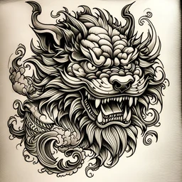 foo dog , tattoo drawing