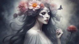 beautiful woman phantom, flower, mysticism