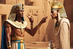 Pharaoh talks to his assistant, points his finger at him, and gives him orders