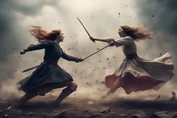 битва двух девушек, эпичная сцена,