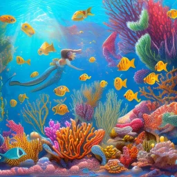 mermaid full body coral reef background