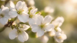 Apple blossoms,golden light, close-up, blurred background