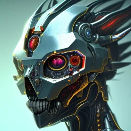 hunter warrior Galaxy robotic bloody 3d theeth body details 16k body dark horn metal silver hybrid Gold Reckt Powerful diamond portrait real monster eyes glow render details bones