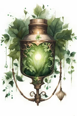 watercolor, dark style, dark green vintage witchs flashlight with herbal decoction with emeralds and with grass and leaves, Trending on Artstation, {creative commons}, fanart, AIart, {Woolitize}, by Charlie Bowater, Illustration, Color Grading, Filmic, Nikon D750, Brenizer Method, Side-View, Perspective, Depth of Field, Field of View, F/2.8, Lens Flare, Tonal Colors, 8K, Full-HD, ProPhoto