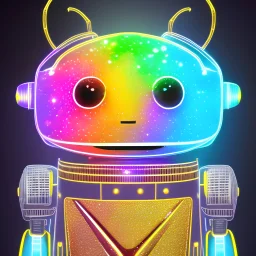 Beautiful alcohol ink birthday card robot. Its face is alive and has gold and violet metal edging and crystalline neon flashing lights, multidimensional in 3D, impasto, multimedia style, shades of silver, raspberry, gold and a variety of shades of light blue. It is holding a sign of a number 7.