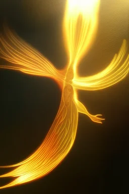 a warm, inviting luminous phoenix made of energy flying.. Use hazy soft light and an ornate Renaissance-inspired aesthetic to imbue a sense of wisdom and helpfulness.