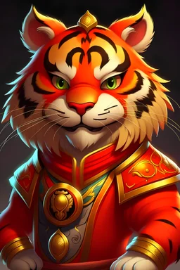 a cartoon tiger wearing a red and gold outfit, a character portrait by Lan Ying, Artstation, furry art, artstation hd, official art, character