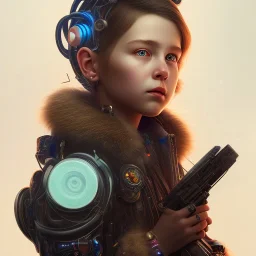 Cyberpunk Portrait of cyborg bird child with brown hair and with cute face, north pole snowy vibe , perfect composition, hyperrealistic, super detailed, 8k, high quality, trending art, trending on artstation, sharp focus, studio photo, intricate details, highly detailed, by greg rutkowski