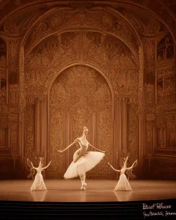 ballerina on stage of elaborate opera house, sepia photography, 8k resolution, high-quality, fine-detail, intricate, detailed matte, volumetric lighting, photo-realistic, candles, translucent gown, illustration, 3D octane render, brian froud, howard lyon, selina french, anna dittmann, annie stokes, lisa parker, greg rutowski,