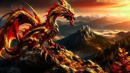 Golden Red Dragon on mountaintop