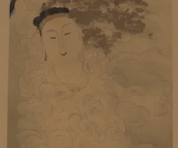 Female bodhisattva ,clouds, Meiji period art