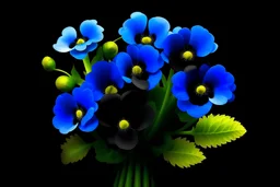 Create small bouquet blue pansy colour and black background