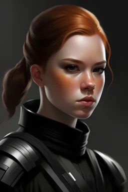 Star Wars, First Order, black uniform, Sith, young woman, ginger hair, braids, brown eyes, freckles, pale.