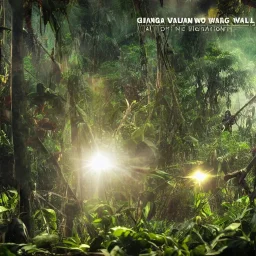 vietnam war. jungle. cd cover. bokeh. lens flare. warm lights. high detailed