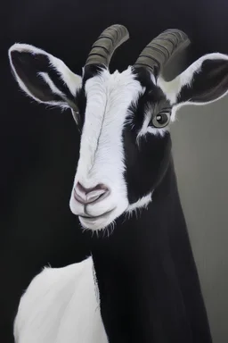 Painting of a Black and white goat named milo