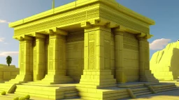 A pale greenish yellow sun temple designed in ancient Egyptian architectures and sculptures