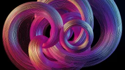 3d structures recursive made of a metallic random color ribon thick line art of circlular objects ,pretty gallaxy background